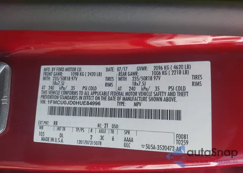 2017 Ford Escape Titanium from USA, damaged, VIN 1FMCU0JD0HUE84996